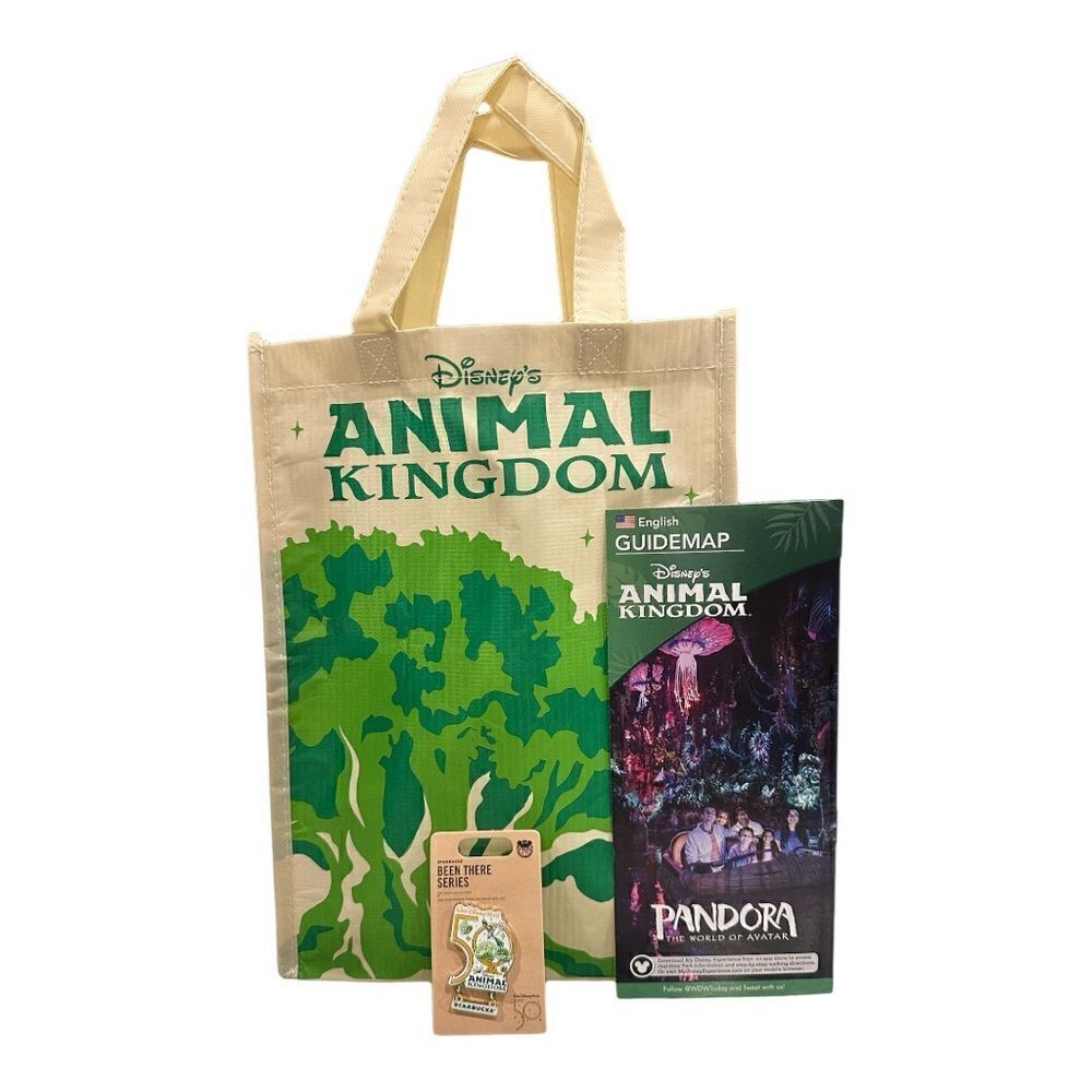Disney 50th Animal Kingdom Anniversary Starbucks Been There Pins AK bag & map